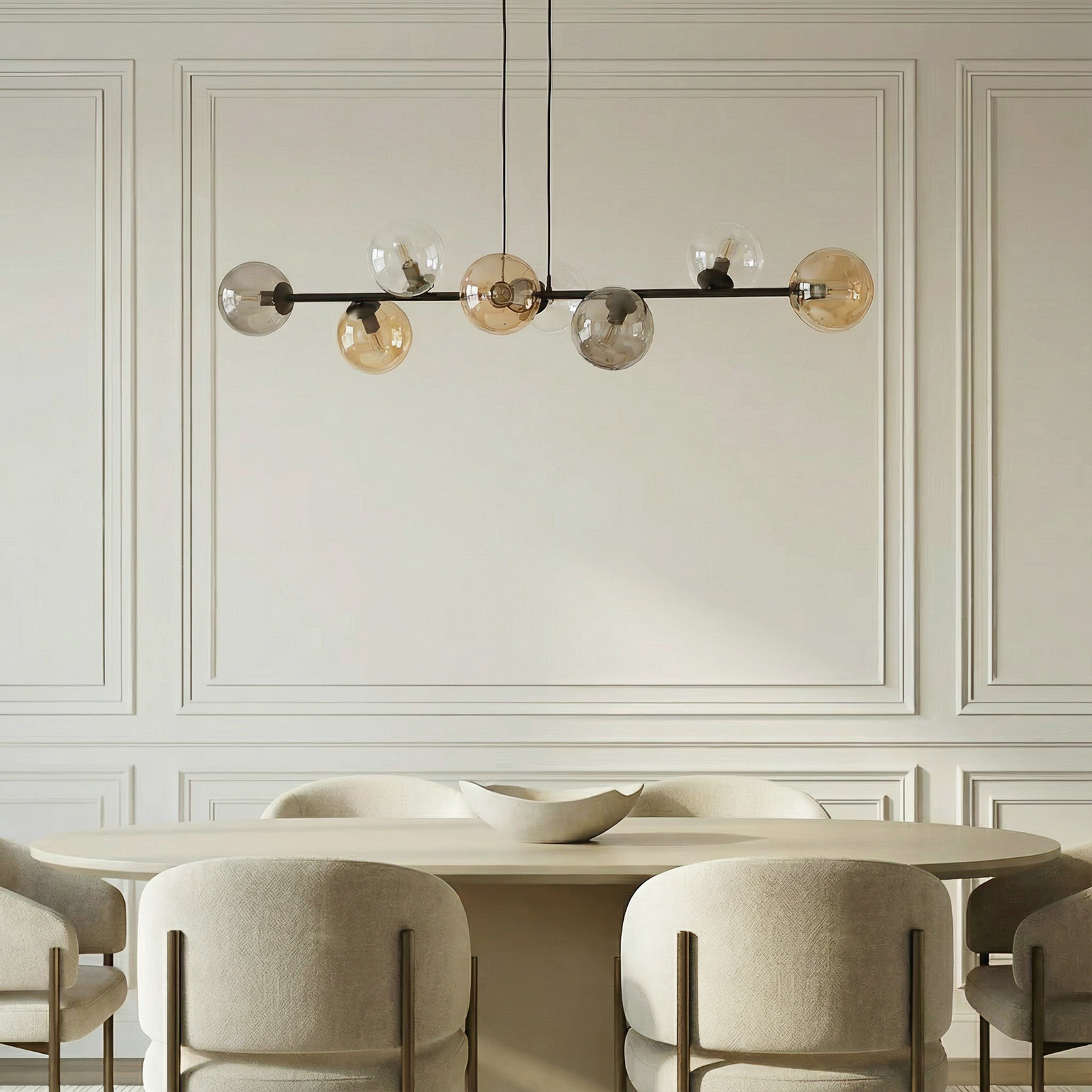 Hängeleuchte Glassy, 8-flammig, schwarz, grafit/amber/klar