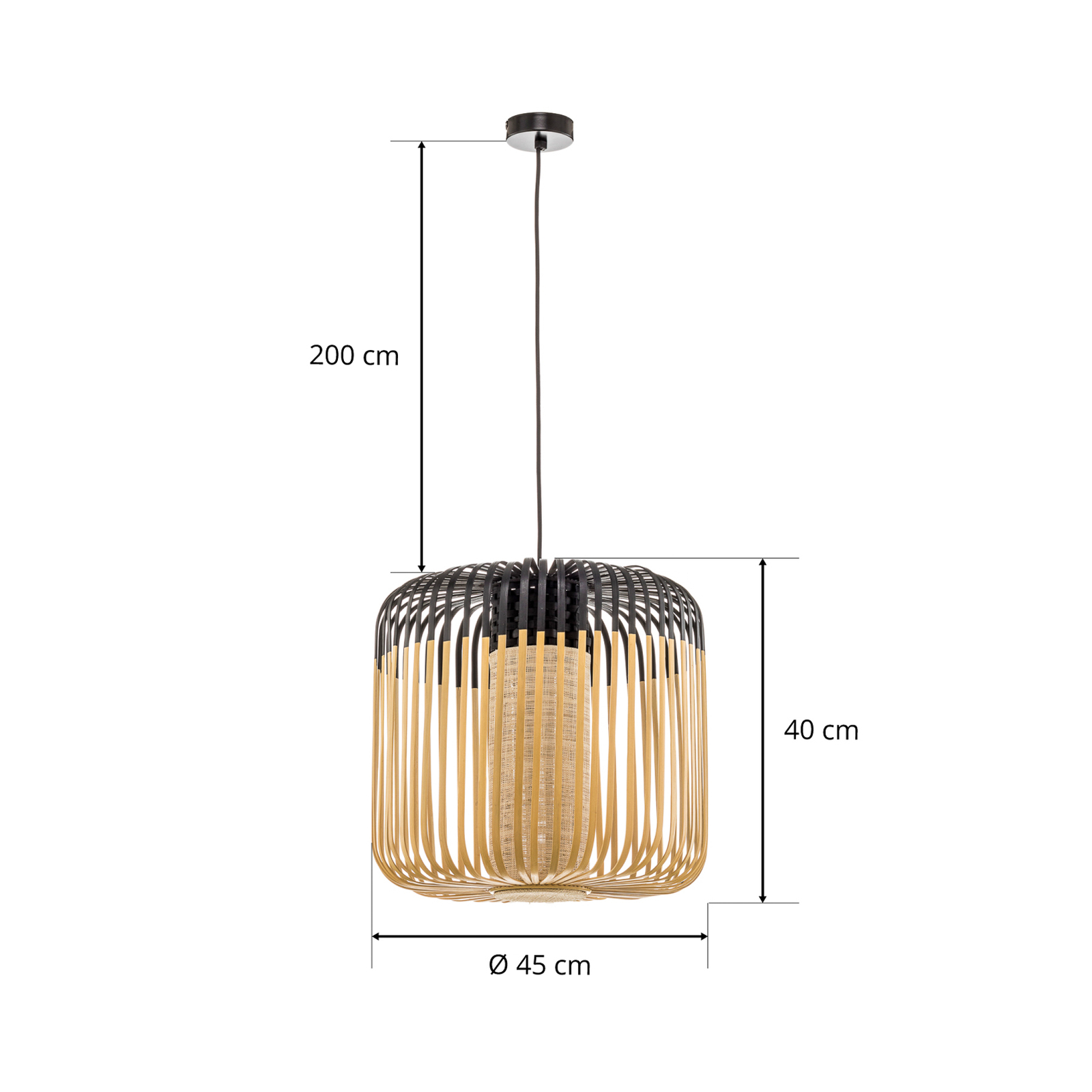 Forestier Bamboo Light M rippvalgusti 45 cm must