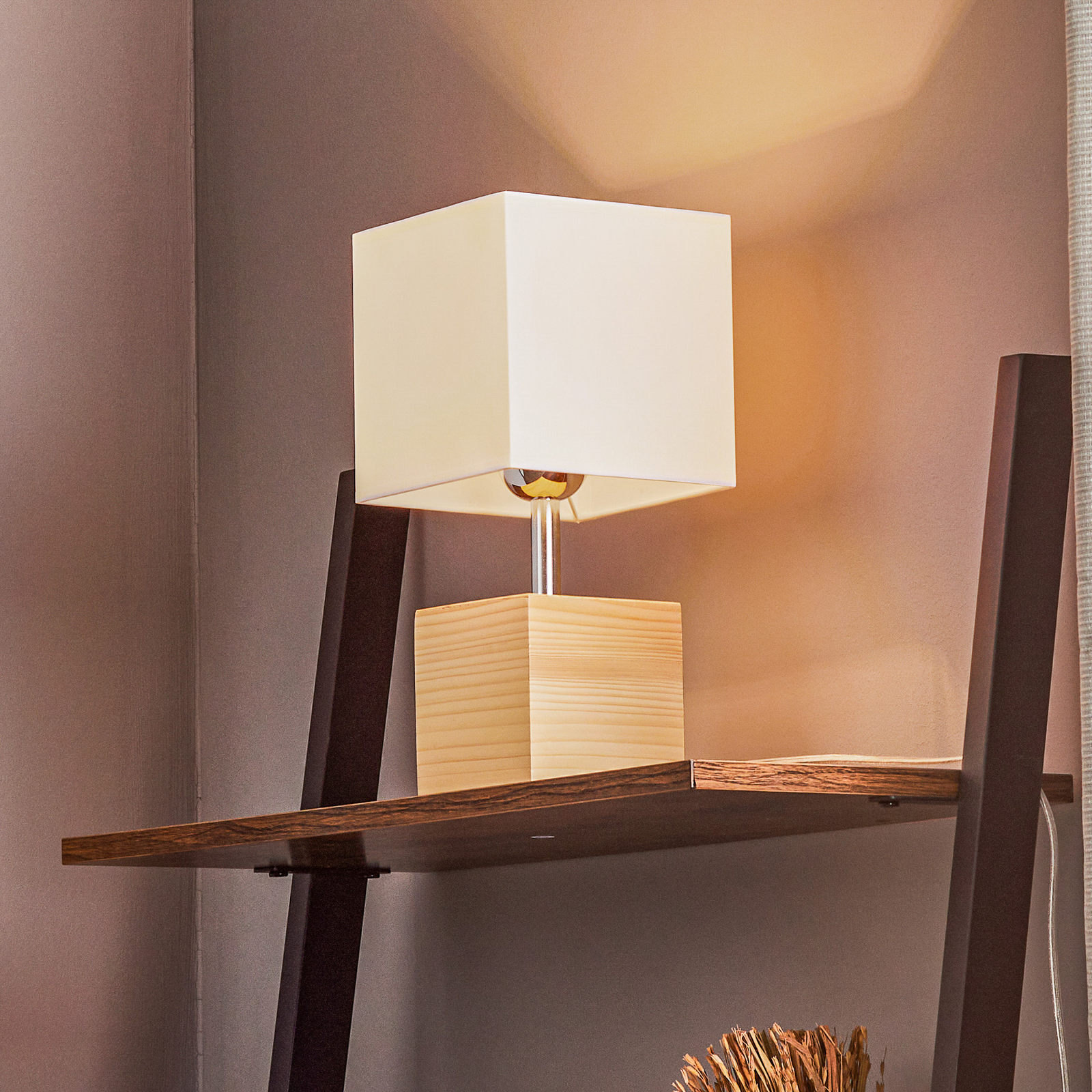 Lámpara mesa Faxa, forma de dado, natural/blanca