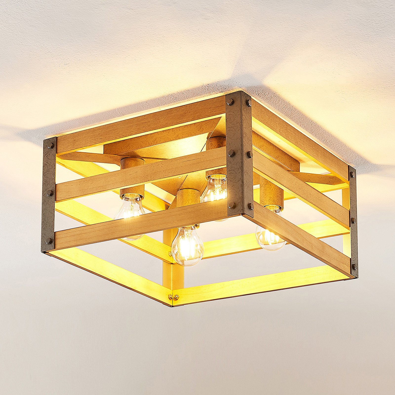 Lindby Jamina lámpara de techo de madera, 4 luces