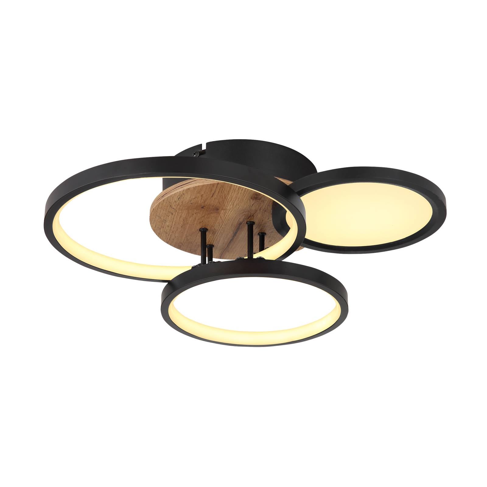 LED-Deckenleuchte Sid mit Holz, vierflammig