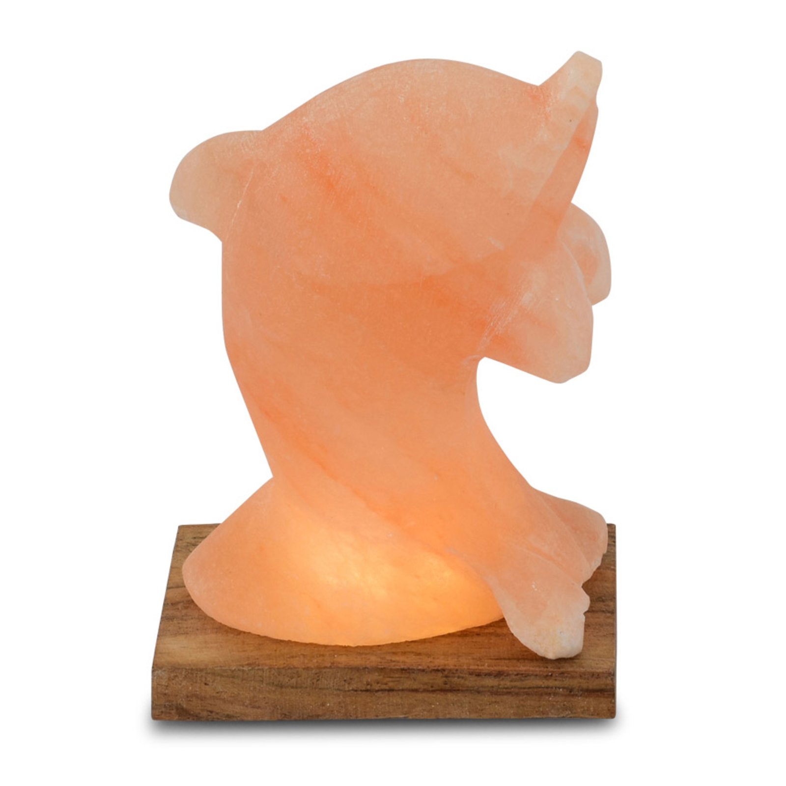 Soľná LED lampa Delfín s podstavcom, jantárová