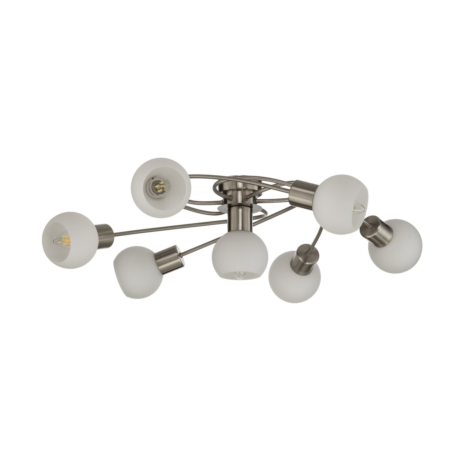 Lindby taklampa Ciala, 7 lampor, nickelfärgad, glas Lindby taklampa Ciala, 7 lampor, nickelfärgad, glas
