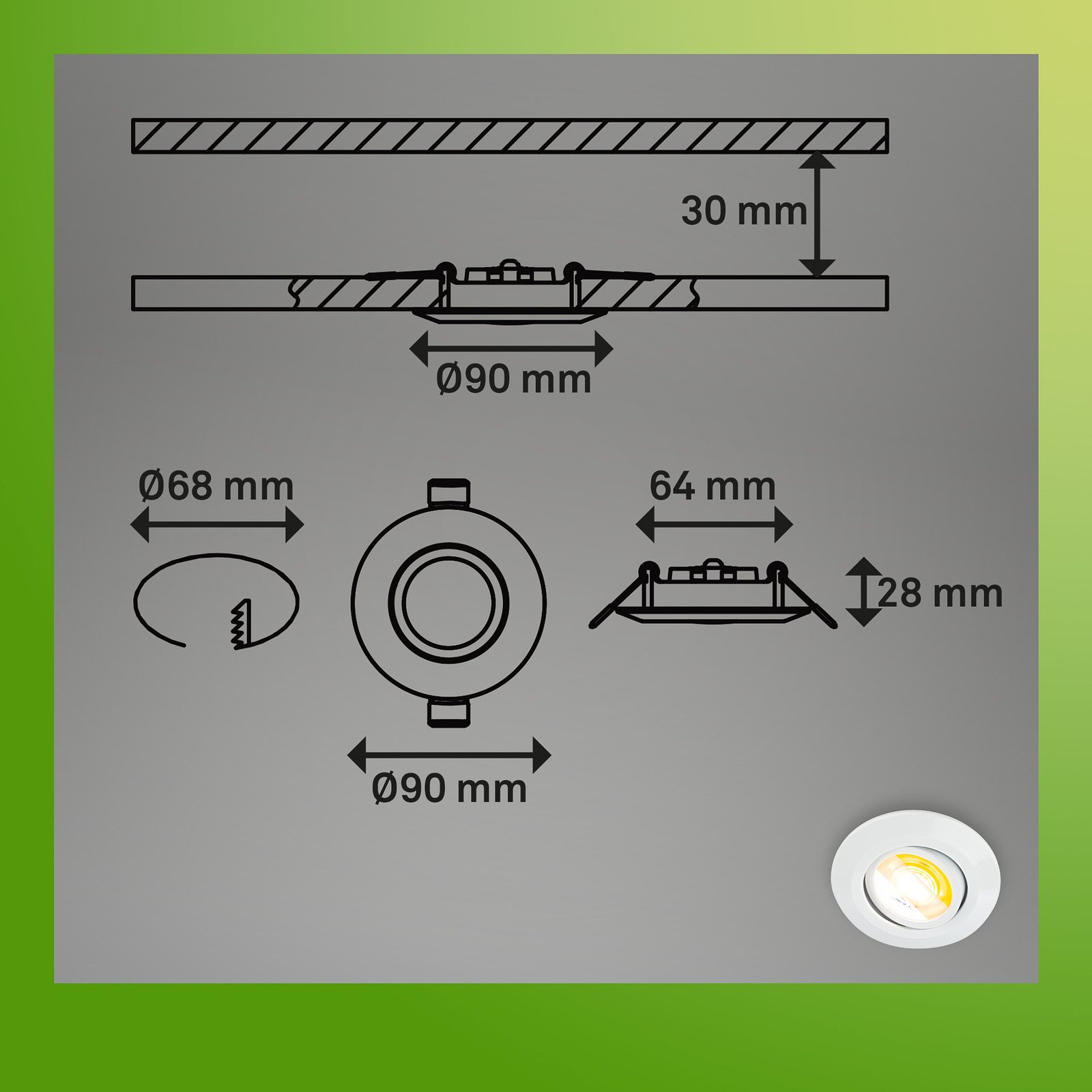 Klira inbouwlamp, wit, draaibaar, dimbaar, 3 stuks