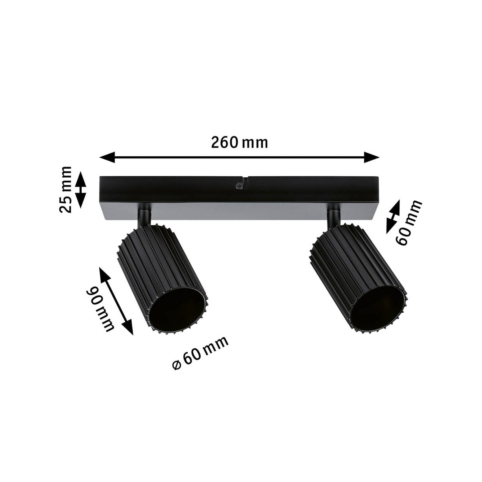 Paulmann plafondspot Lirena, matzwart, lengte 26 cm, 2-lamps.