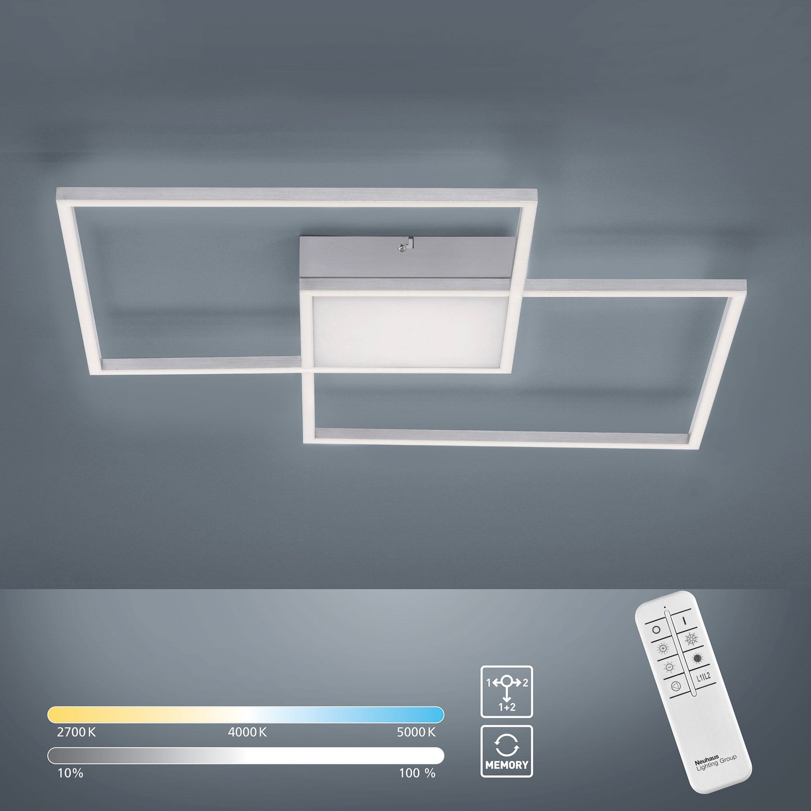 LED stropné svietidlo Asmin, CCT, oceľ, 60x60cm