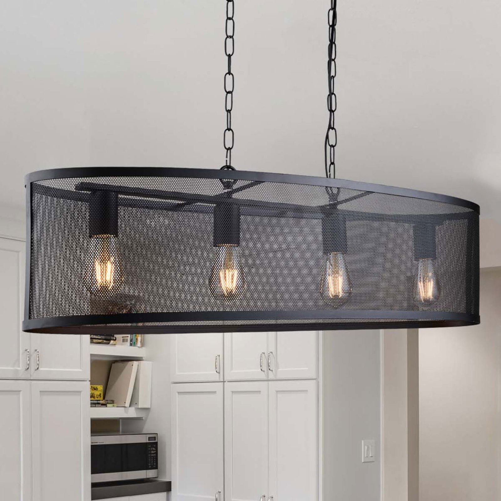 Searchlight Fishnet hanging light in black, 91 cm long, for Living / Dining Room, metal, E27, 60 W, energy efficiency: A++, L: 91 cm, W: 30 cm, H: 23 cm