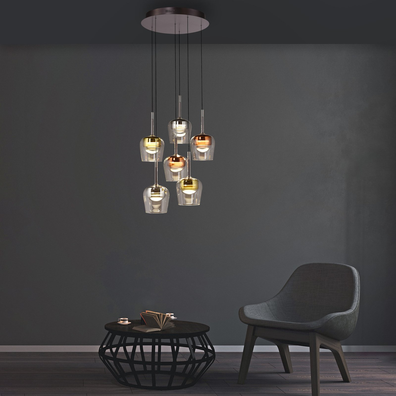 Paul Neuhaus Candeeiro suspenso Smart LED Q-Kon multicolor 6 lâmpadas