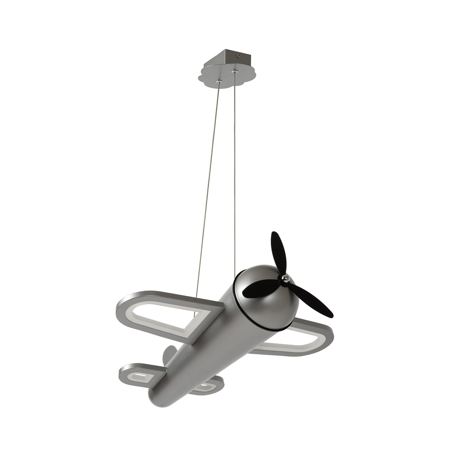 Candeeiro suspenso LED para quarto infantil Fokker, cinzento Comprimento 46 cm