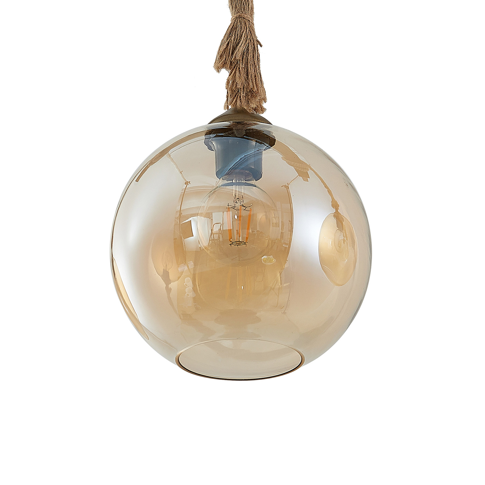 Lucande Mevan hanging light with wooden beam amber