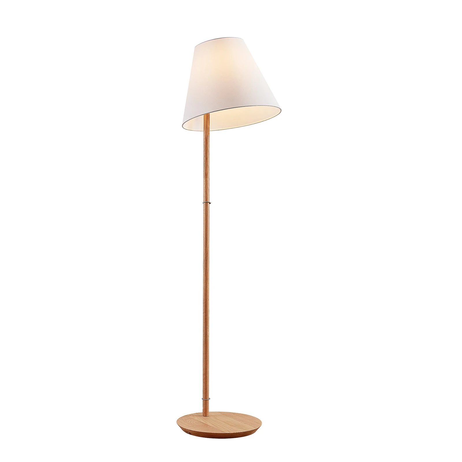 Φωτιστικό δαπέδου Lucande Jinda, λευκό, ξύλο, ύφασμα, 160 cm, E27