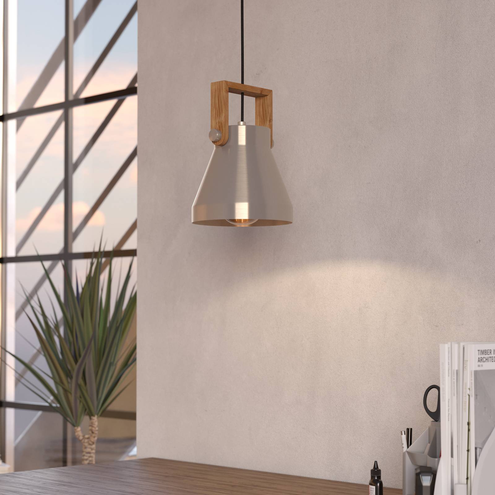 EGLO Cawton hanglamp, Ø 16 cm, staal/bruin, staal/hout