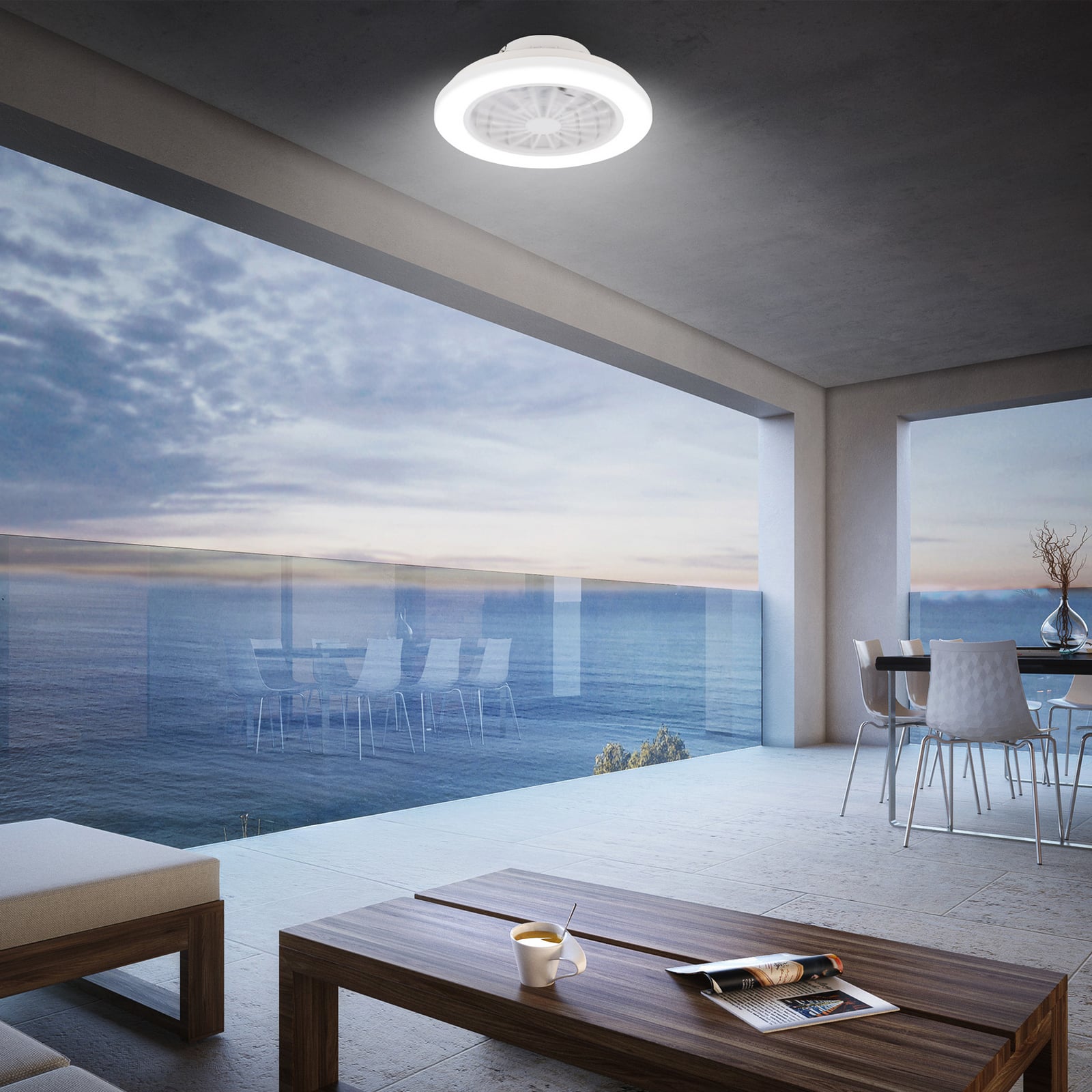 Pafo LED ceiling fan, white, plastic, CCT, remote control