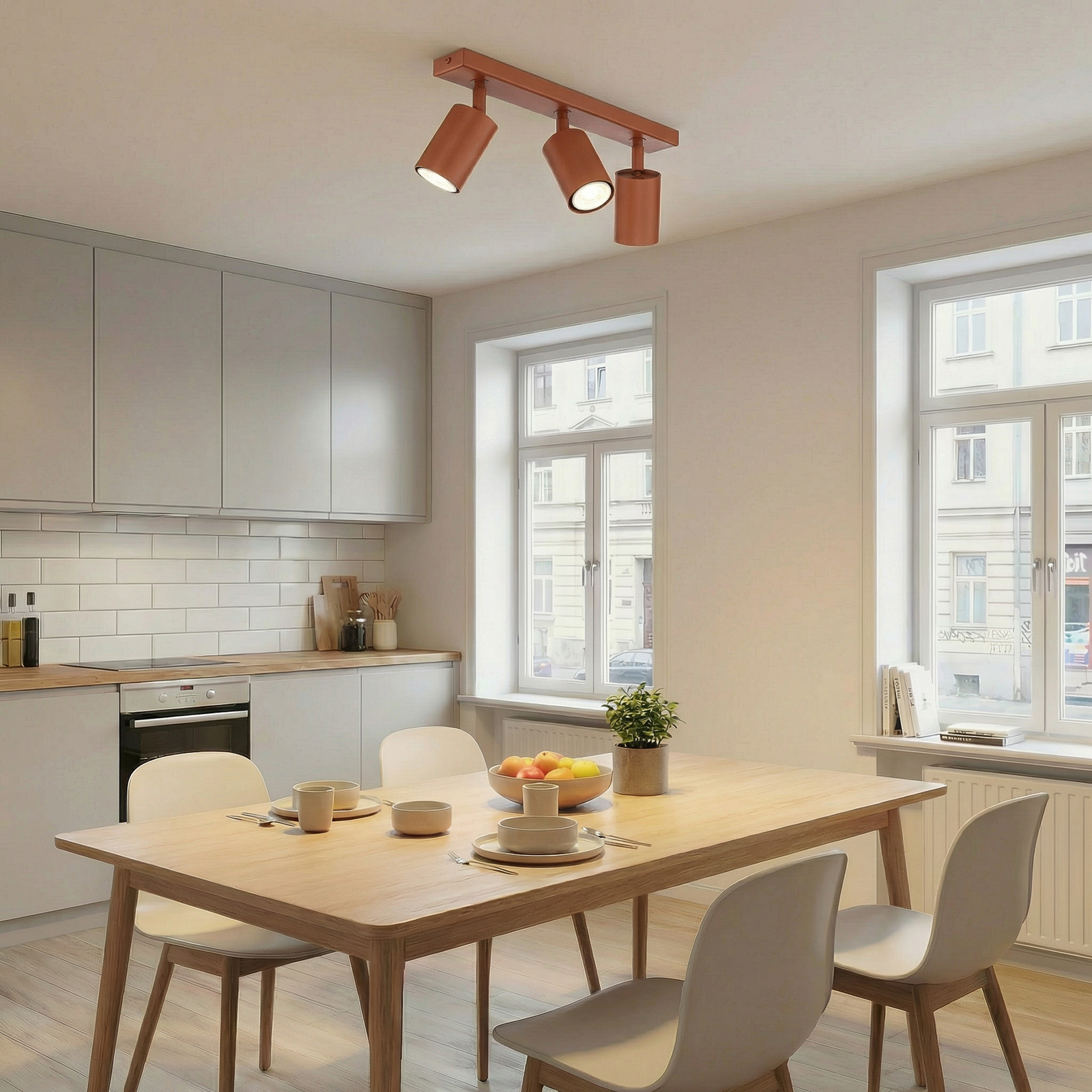 Spot de tavan Zoom, 3 becuri, roșu, oțel, GU10