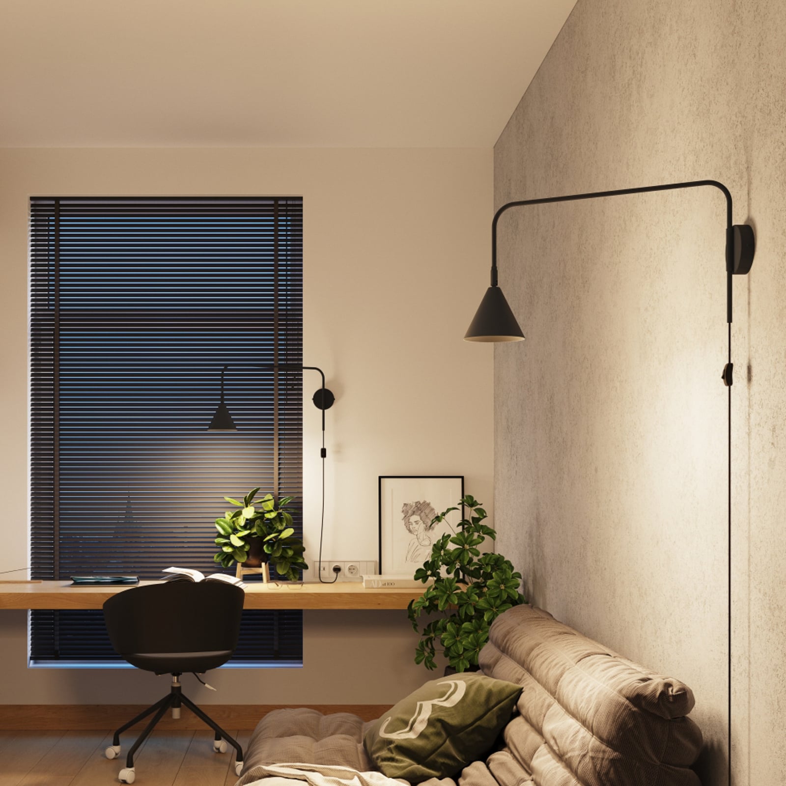 LYS fali lámpa, fekete, Ø 14 cm, fém dugó E14 - SOLLUX