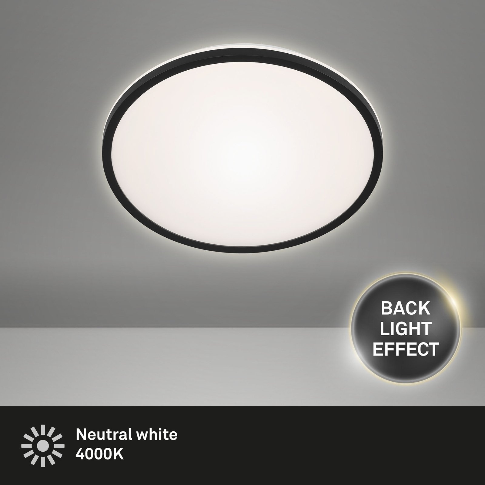 LED-loftslampe Lana, baggrundsbelyst effekt Ø28 sort