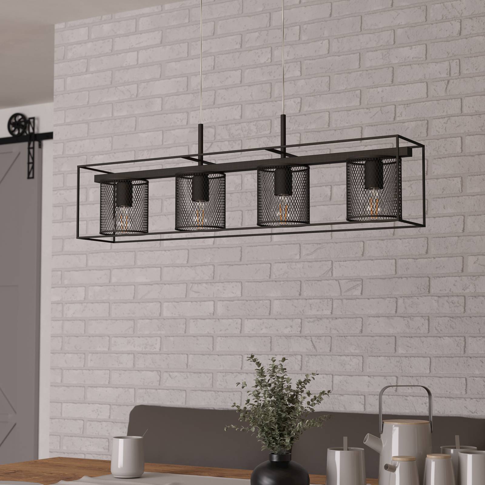 EGLO Hanglamp Catterick, zwart, vier kooikappen