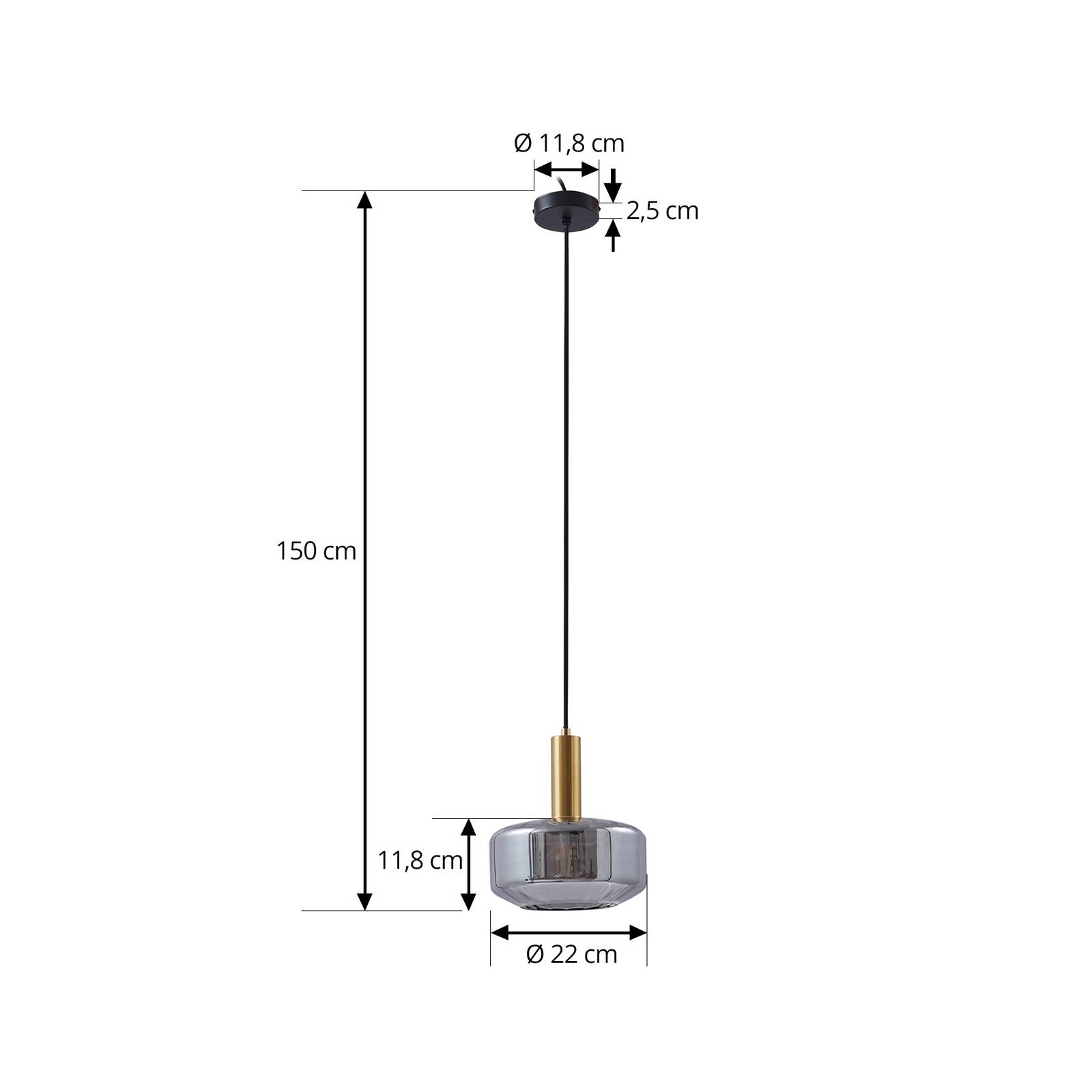 Lampa wisząca Lindby Hildur, 1-punktowa, dymny szary, szkło