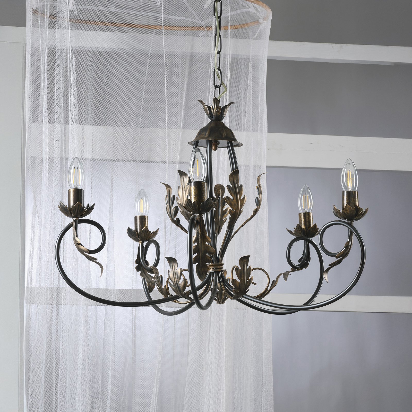 Gretel chandelier, 5-bulb, bronze-coloured, metal