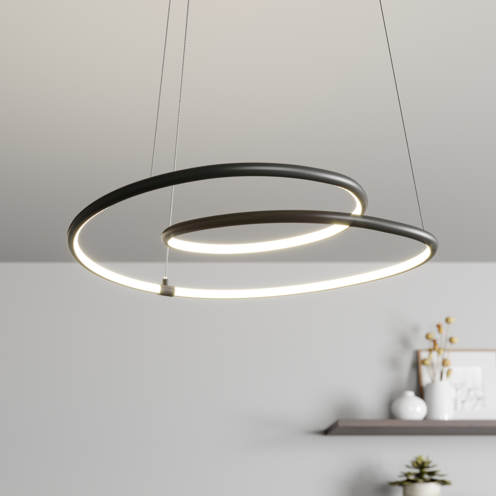 Lindby Lucy LED-hänglampa, 45 cm, matt svart
