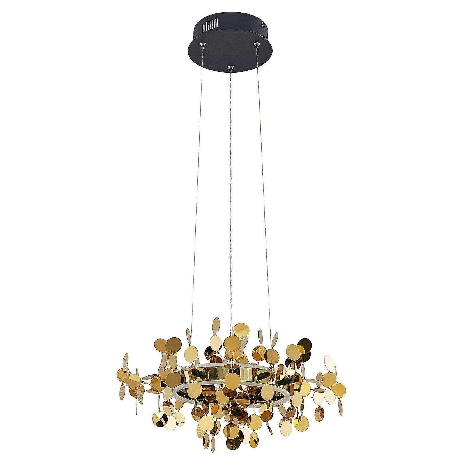 Lucande Glimmo LED a sospensione, nero, ottone, per soggiorno / sala da pranzo, ferro, alluminio, plastica, 28 W, altezza: 24 cm