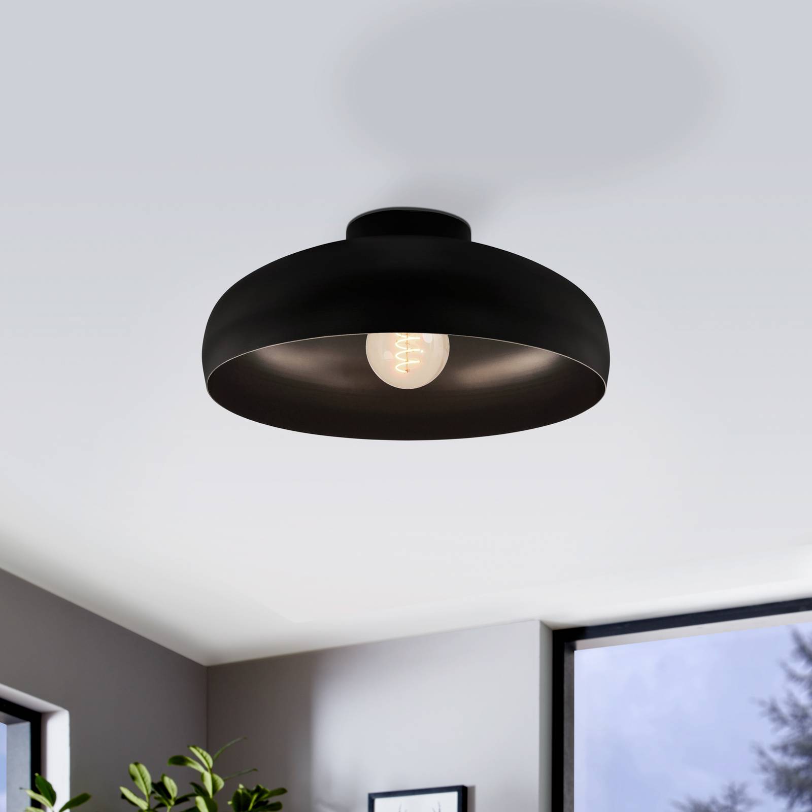 Deckenleuchte Mogano, Ø 40 cm, schwarz, Stahl günstig online kaufen