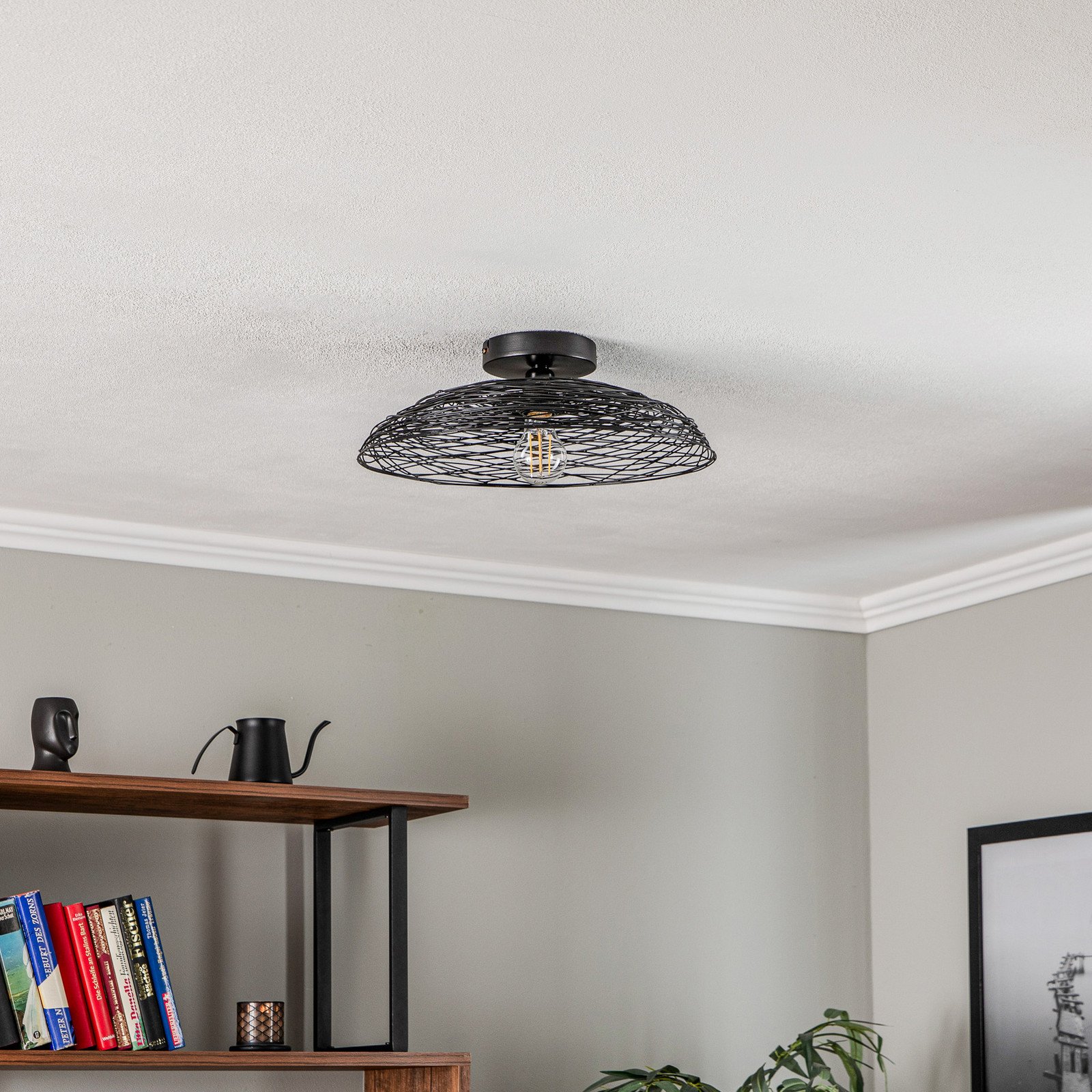 Lindby plafonieră Thorian negru fier Ø 40 cm E27 - Camera de zi / sufragerie - design