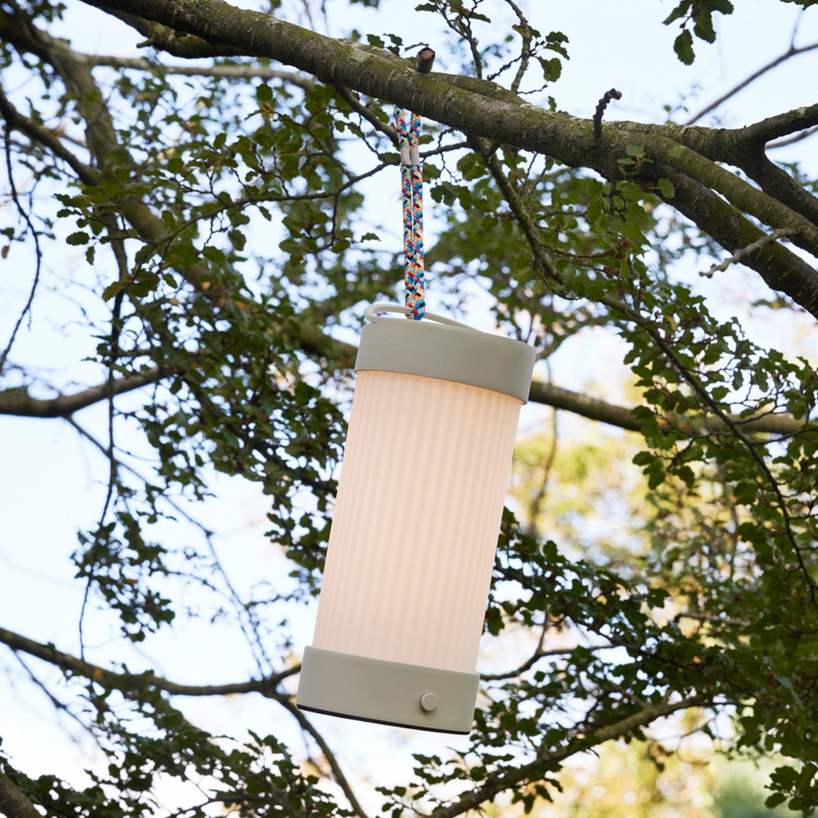 HÜBSCH LED baterijska stolna lampa Camp, pijesak, staklo, željezo, IP44