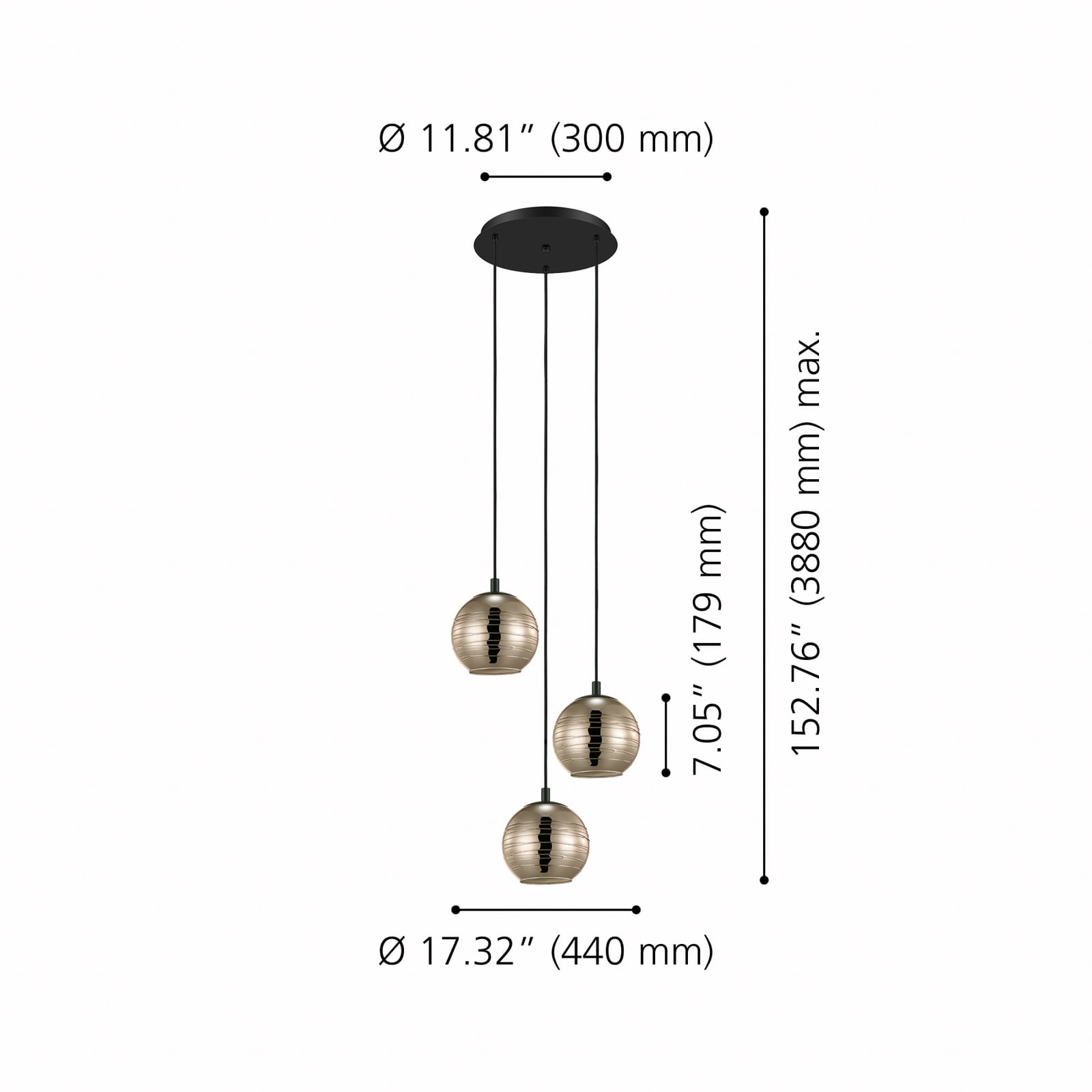 Suspension Lemorieta, dorée, Ø 44 cm, à 3 lampes - Stars of Light