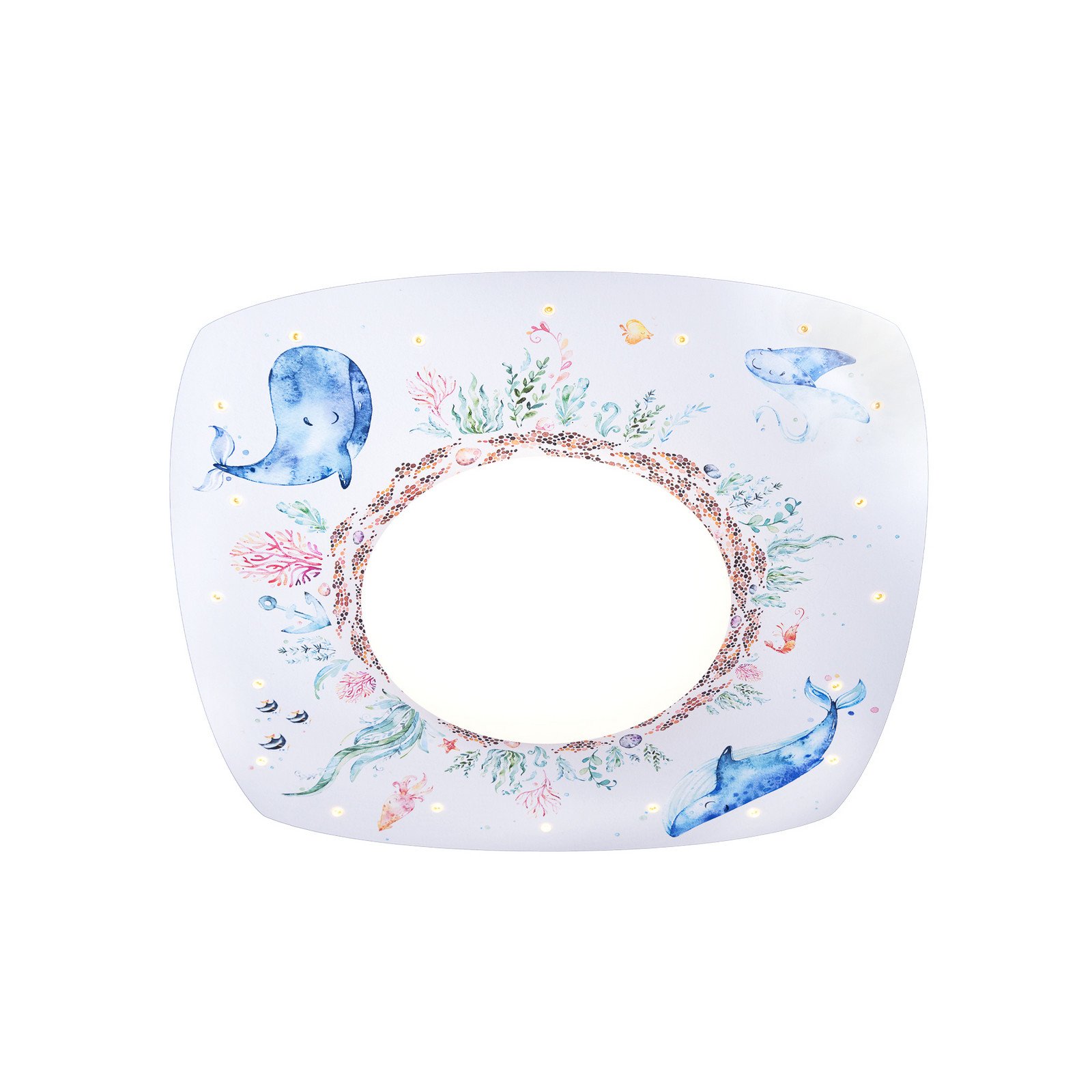 Elobra Plafonieră LED animale marine 58 cm colorată lemn MDF - Camera copiilor - alb albastru verde