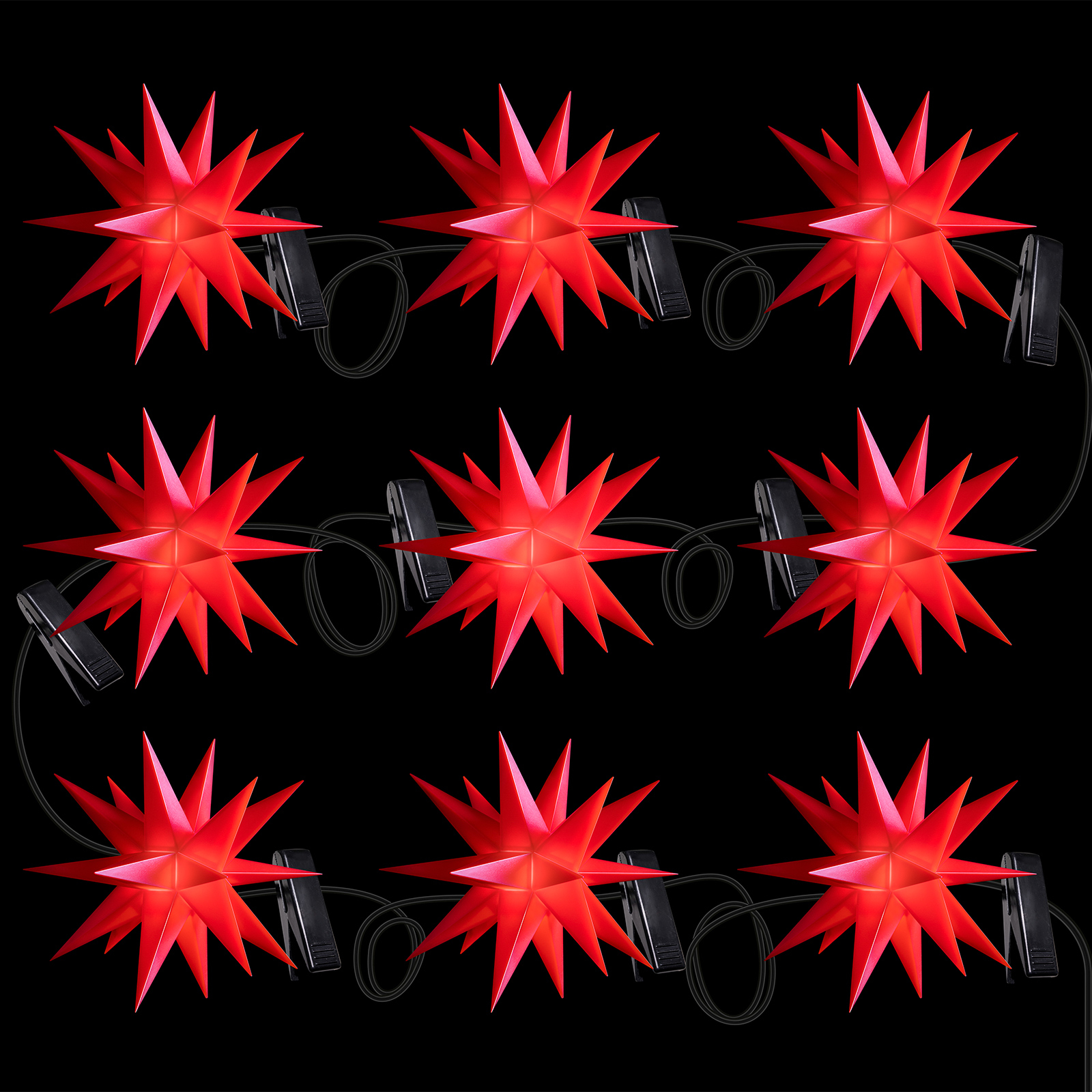 Lichterkette LED mit 9 Sternen f. außen rot