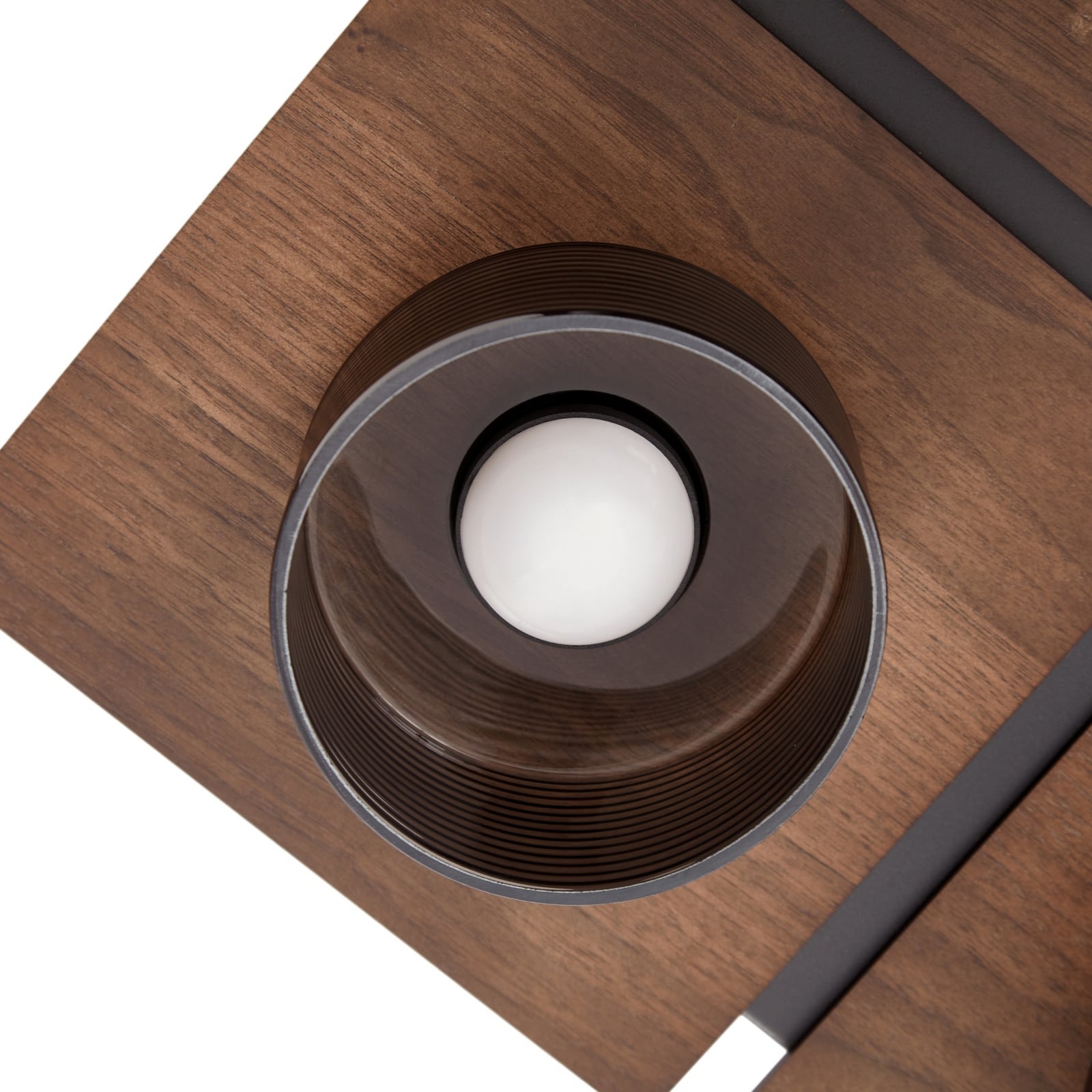 Eiko LED ceiling light, walnut/smoke grey, glass, 42 cm, angular - Lucande