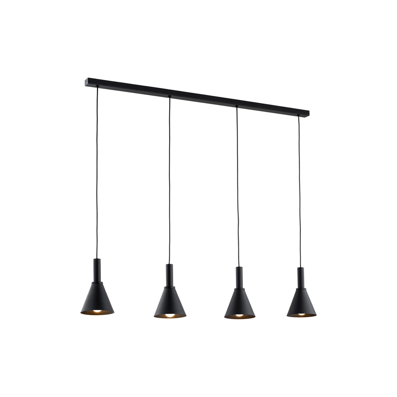 Suspension Norte, noir, acier, longueur 114 cm, à 4 lampes