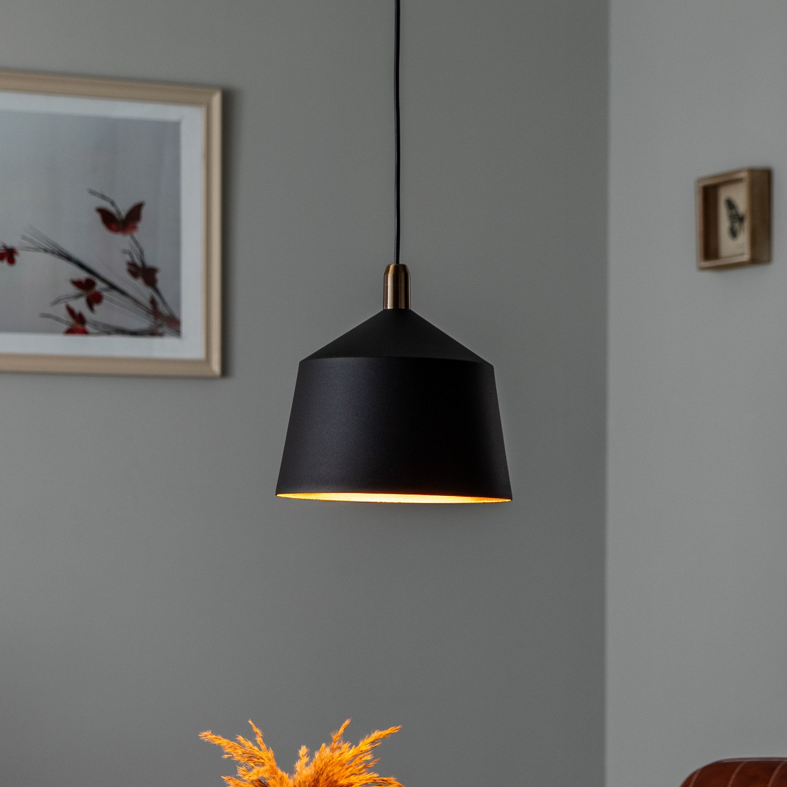 Opviq Saglam 3720 lampă suspendată 1 bec Ø25cm negru / auriu - Camera de zi / sufragerie - Vintage - negru aur antic - Metal