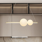 Lampada LED a sospensione 22108, dorata, lunghezza 62 cm, metallo/vetro,