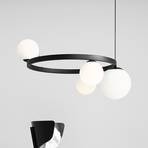 Suspension Garda 4, poutre, métal, verre, noir, 4 lampes