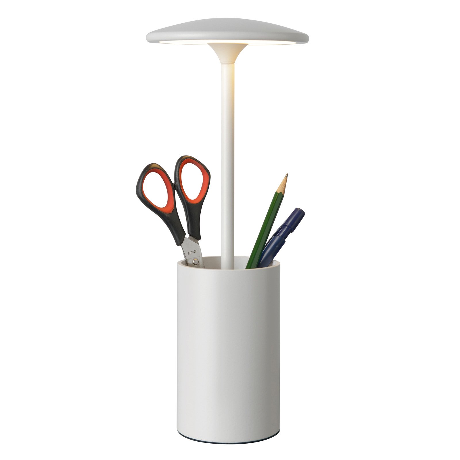 Sompex Pott LED table lamp with storage container, white, for Workroom / Office, aluminium, 7 W, energy efficiency: A+, H: 29 cm