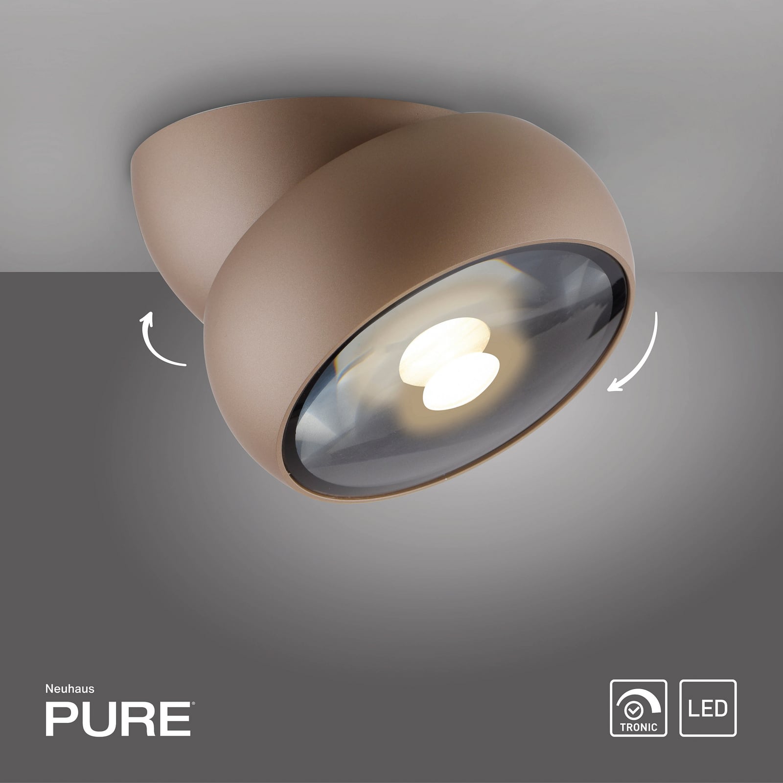 Move LED-Deckenspot, Ø12cm, bronzefarben, Metall/Glas - PURE Move LED-Deckenspot, Ø12cm, bronzefarben, Metall/Glas - PURE