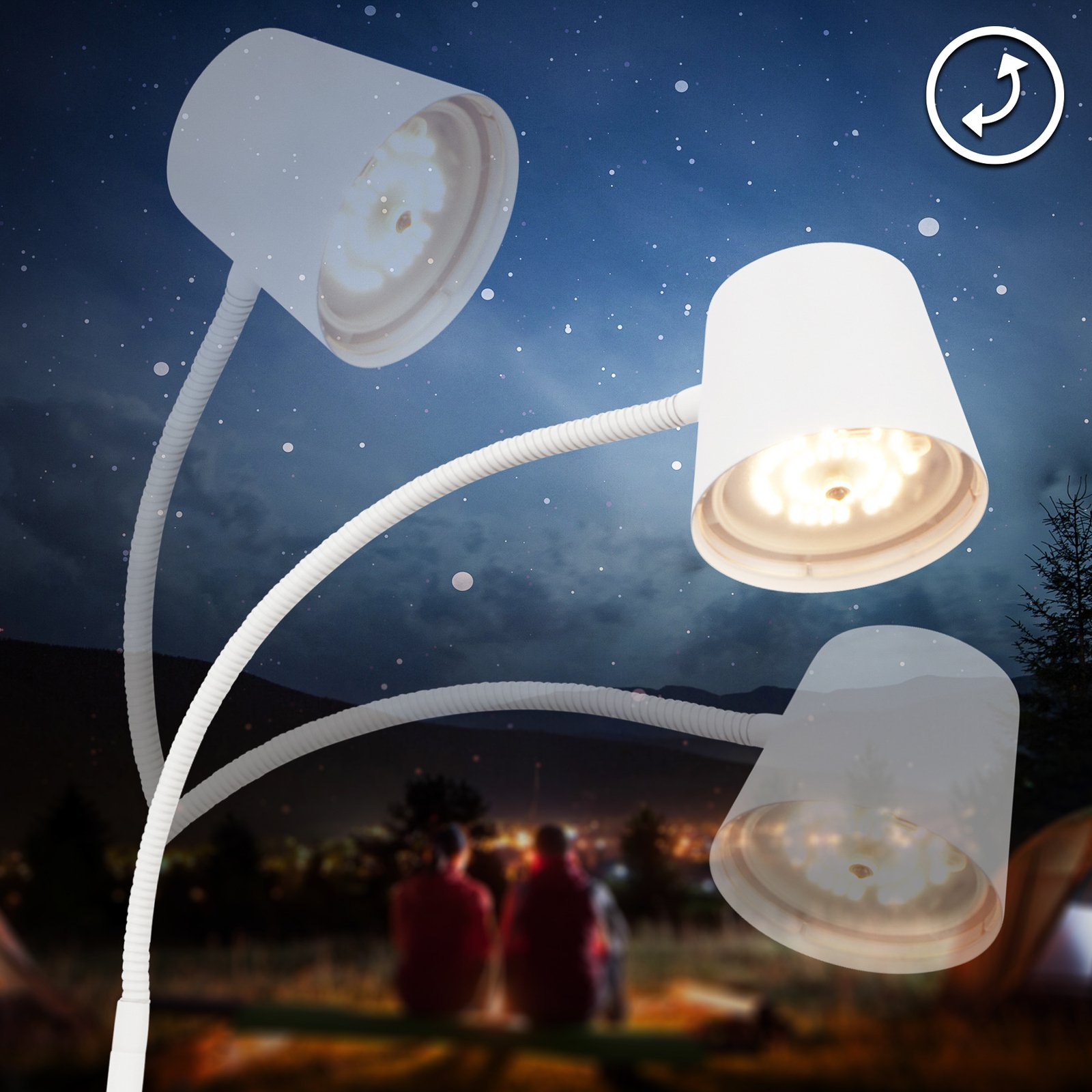 Candeeiro de pé LED Cielo, branco, regulador de intensidade tátil, cabo USB