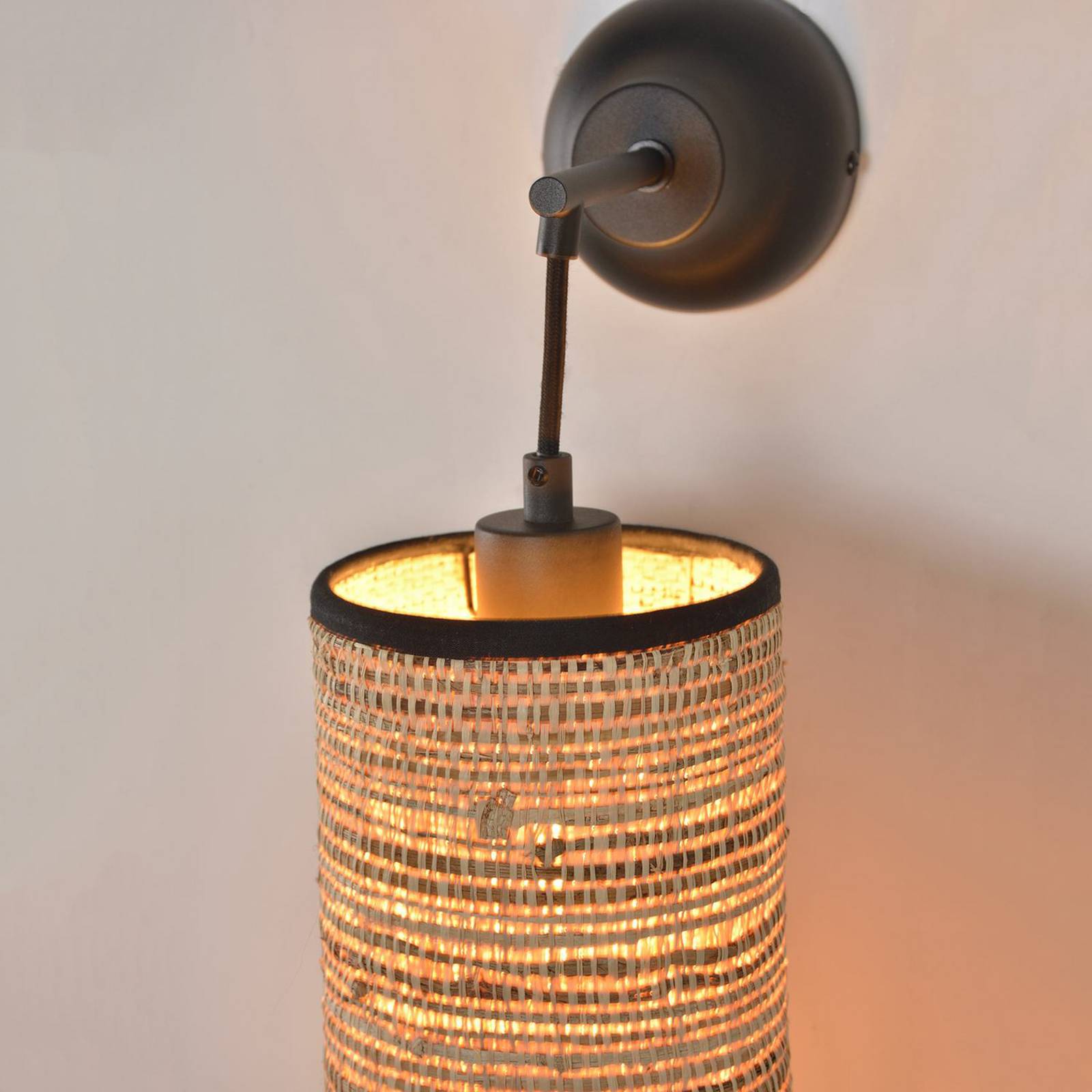 MARKET SET Lampa ścienna Formentera, brązowa wysokość 47 cm, włókno palmowe