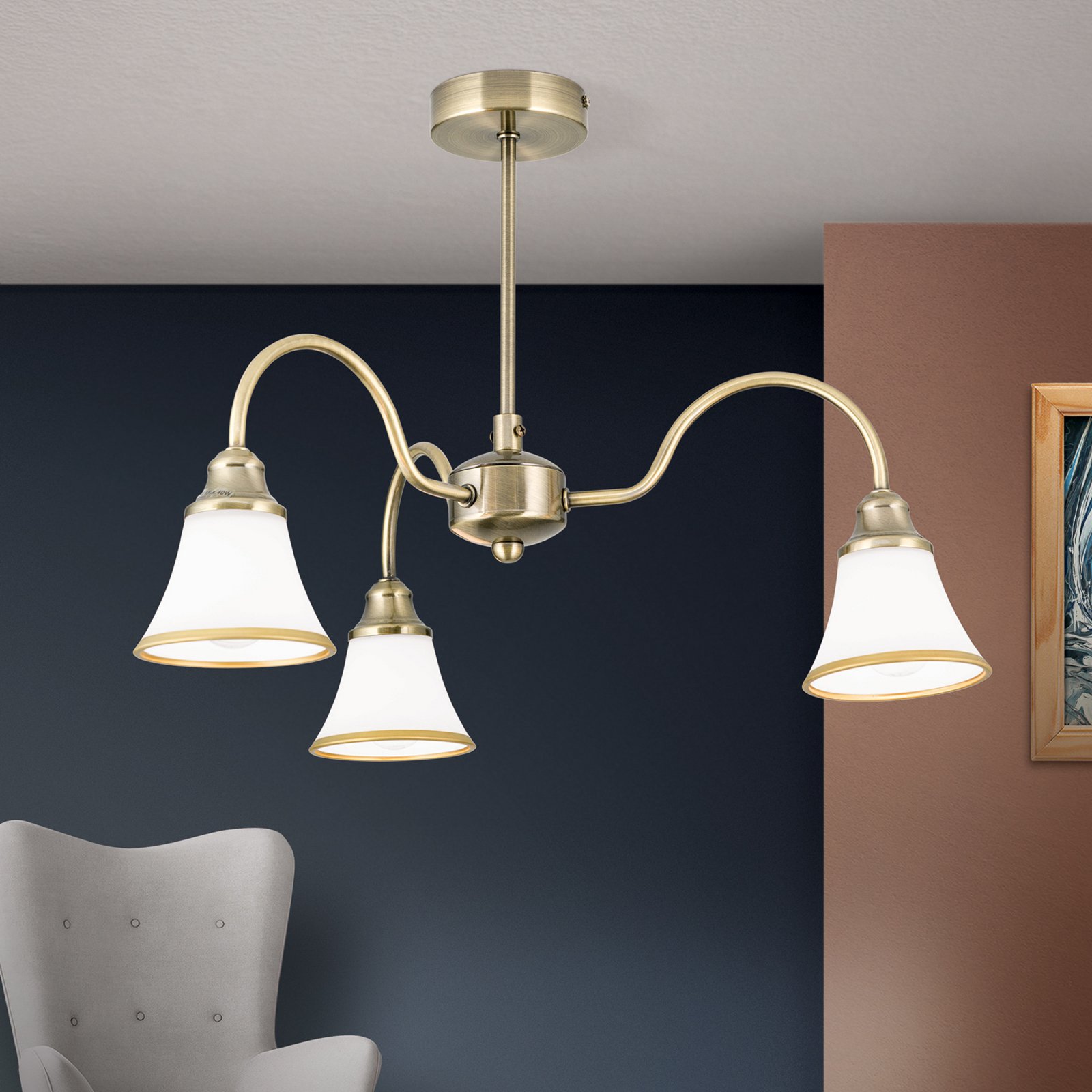 Tilda Ceiling Light Three Bulbs Old Brass Look