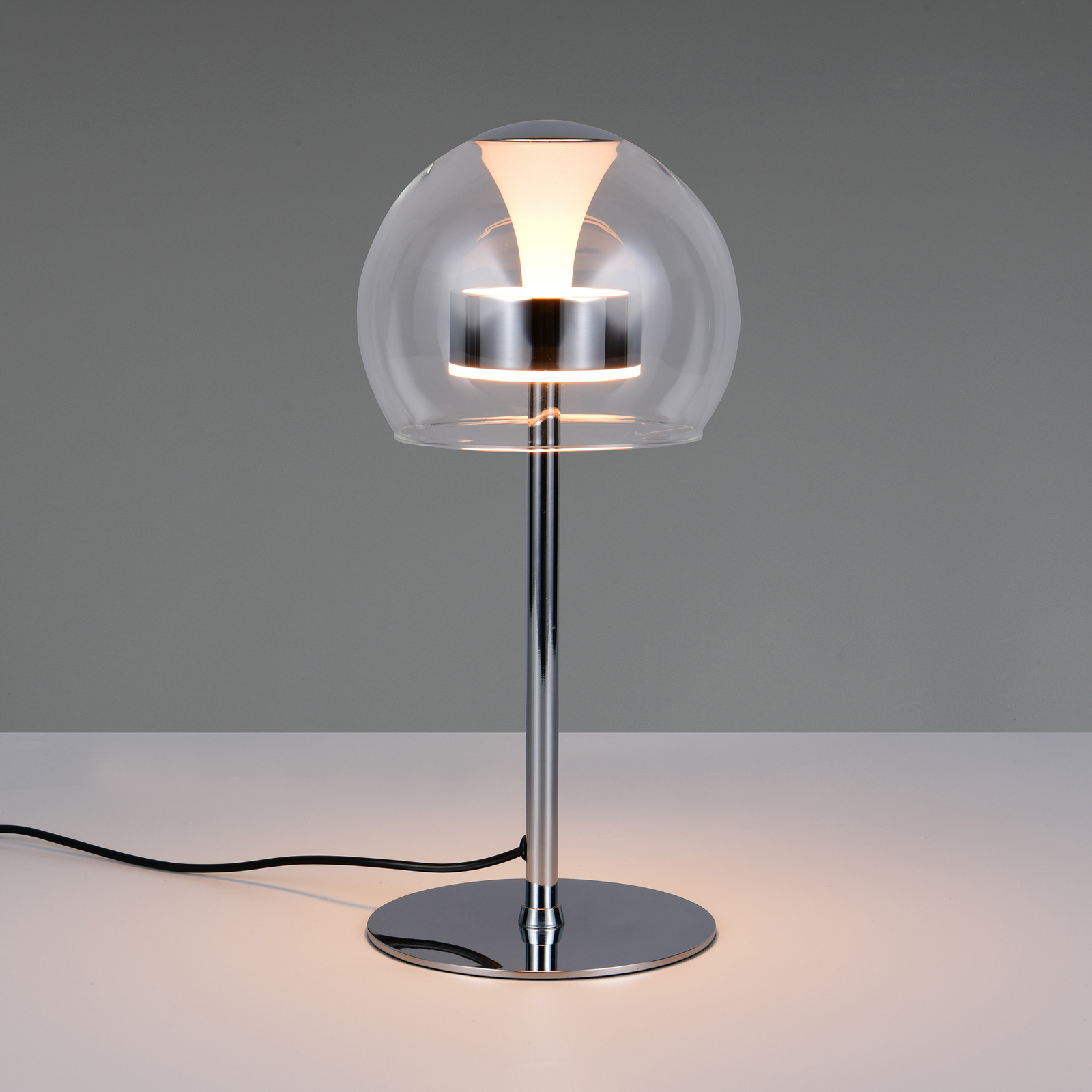 Lampada LED da tavolo Flynt, altezza 35 cm, color cromo, metallo, CCT Lampada LED da tavolo Flynt, altezza 35 cm, color cromo, metallo, CCT