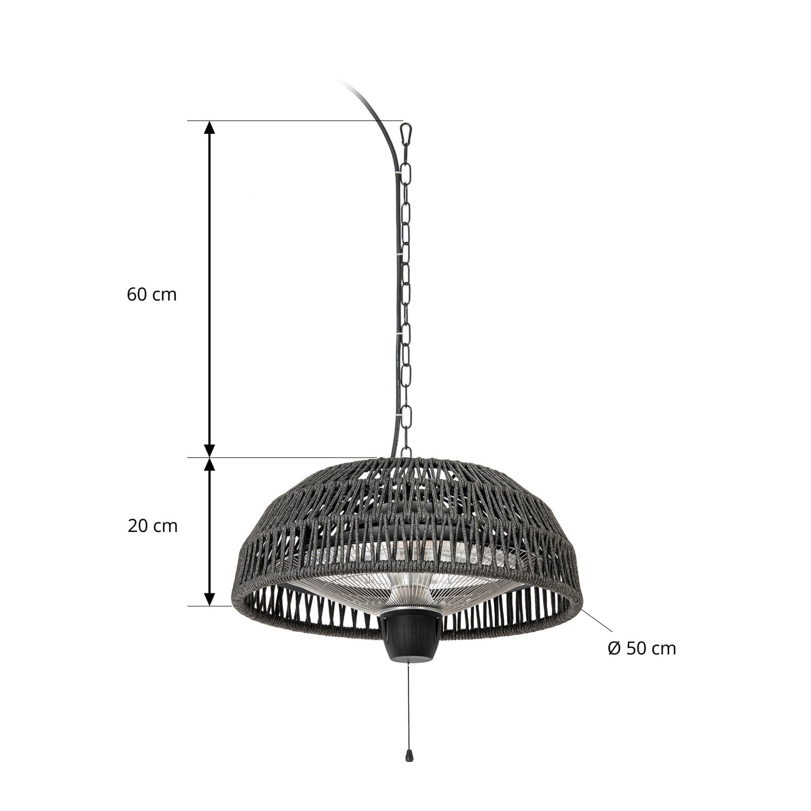 Radiateur rayonnant suspendu Calenza, noir, Ø 50 cm, 1 500 W, aluminium -