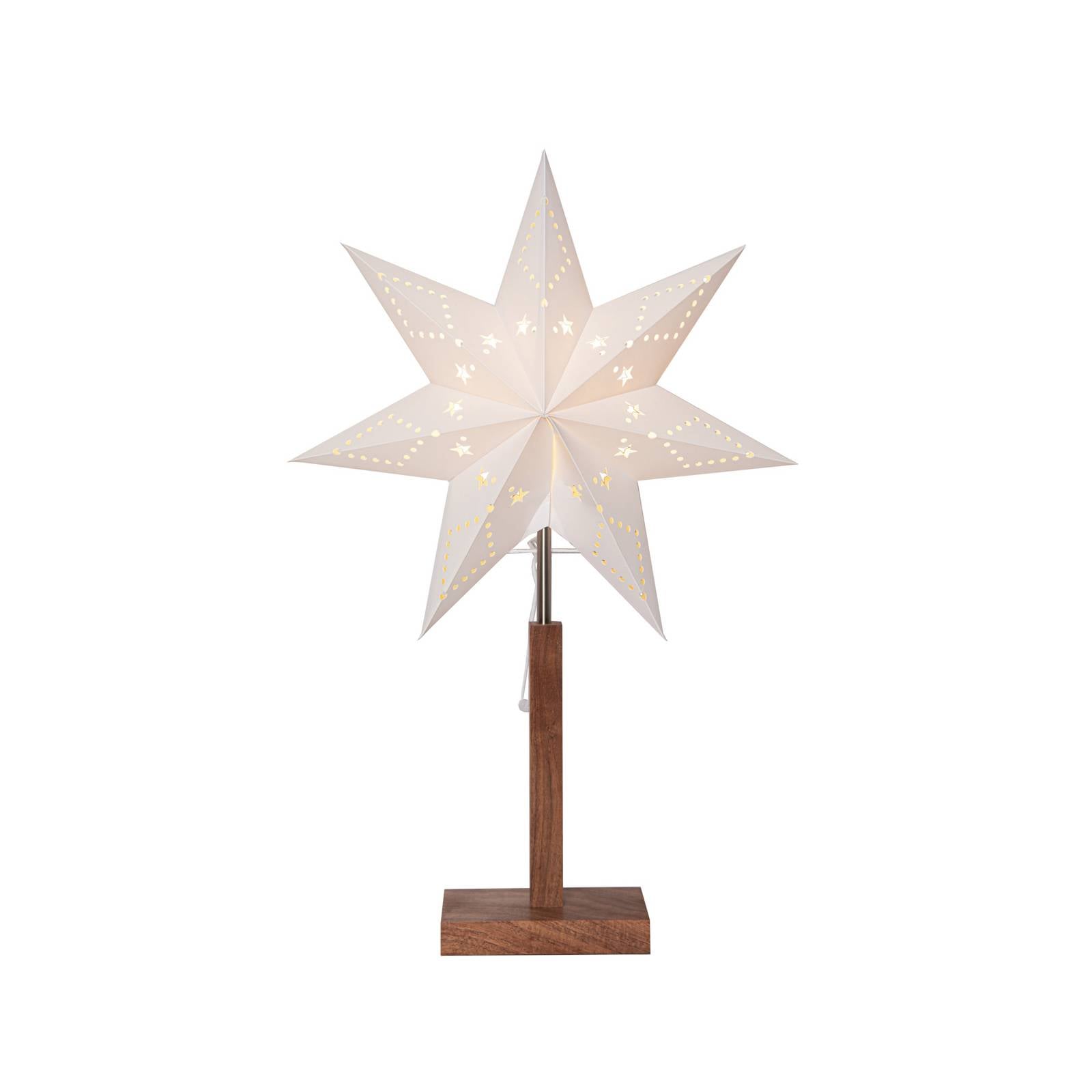 Tischleuchte Karo, weiß, 55 cm, Papier, Akazienholz, Stern