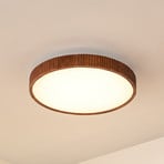 Lindby LED ceiling lamp Velua, white/dark wood, CCT, Ø 50 cm