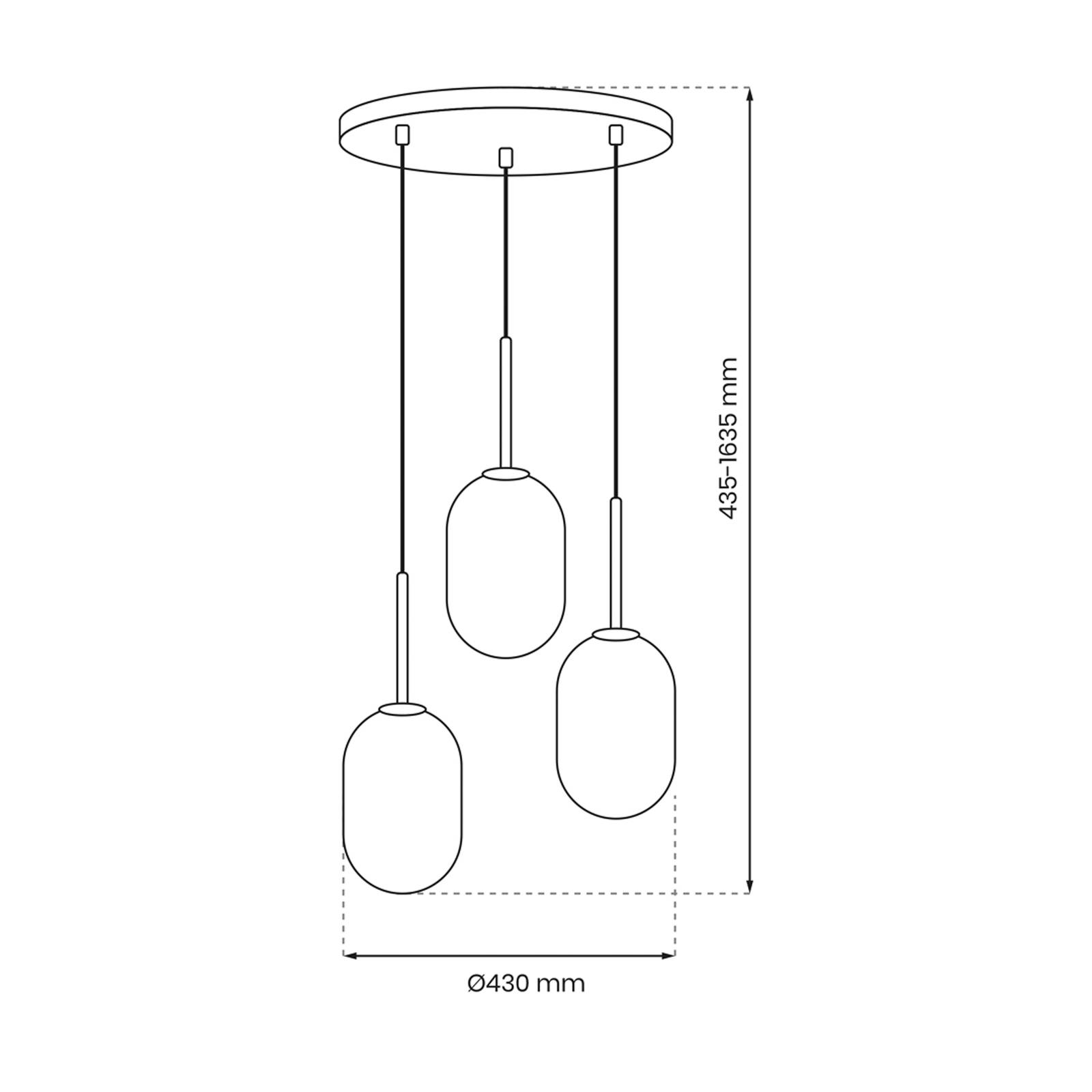 Lampa wisząca Alias, metal, szkło opalowe w kolorze złotym, 3-punktowa,