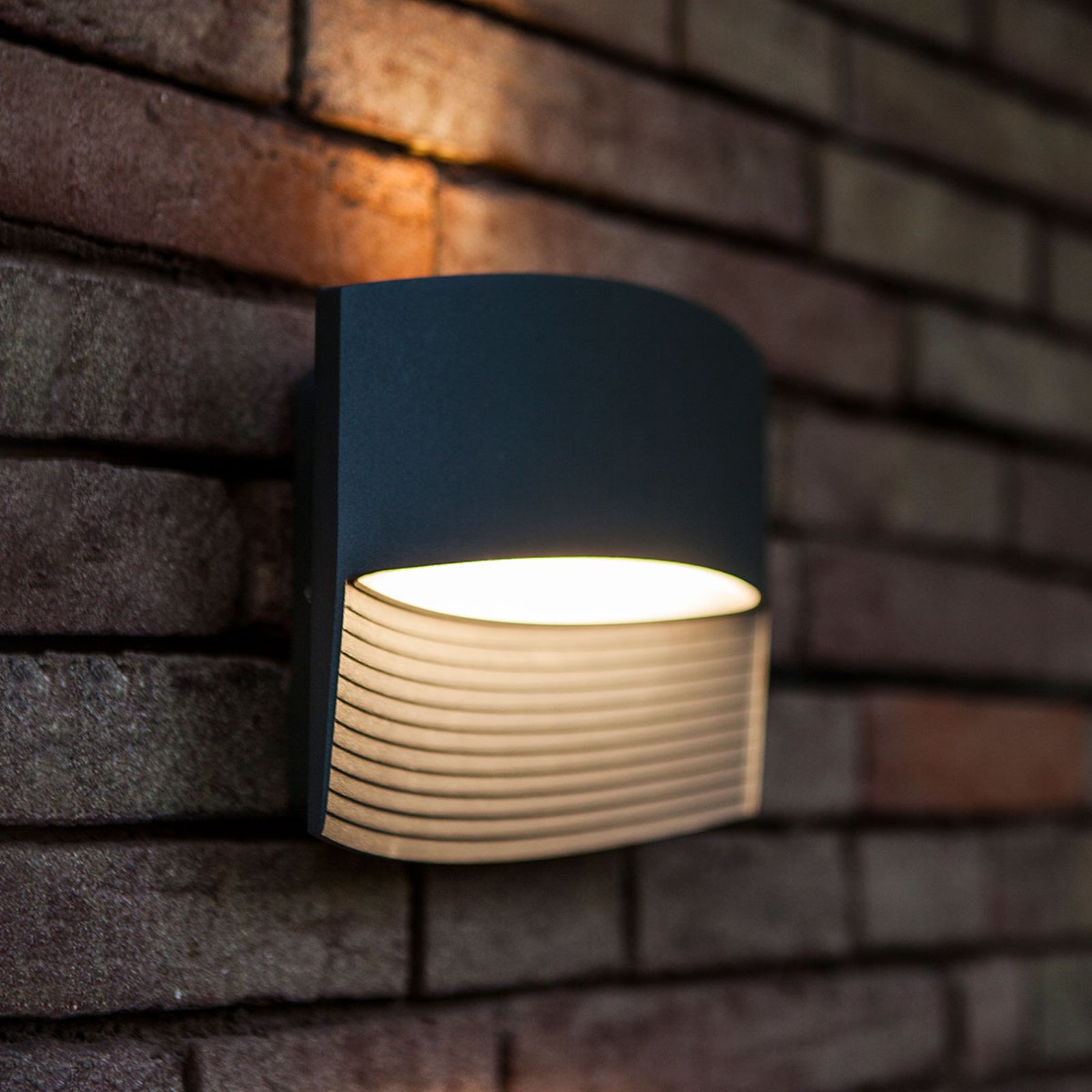 Anthracite-coloured Lotus LED outdoor wall light