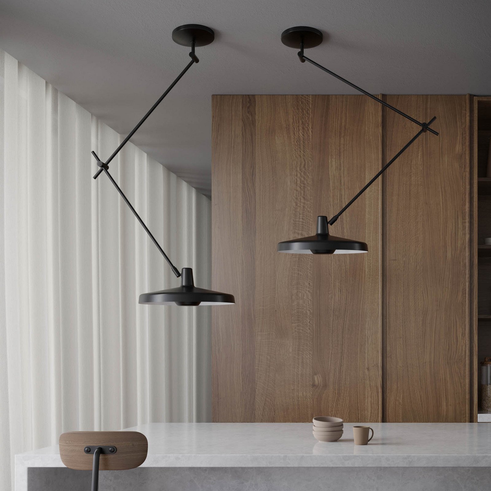 GRUPA Arigato plafon 1-lumină 140cm Ø45cm negru - Studiu / Birou - Metal