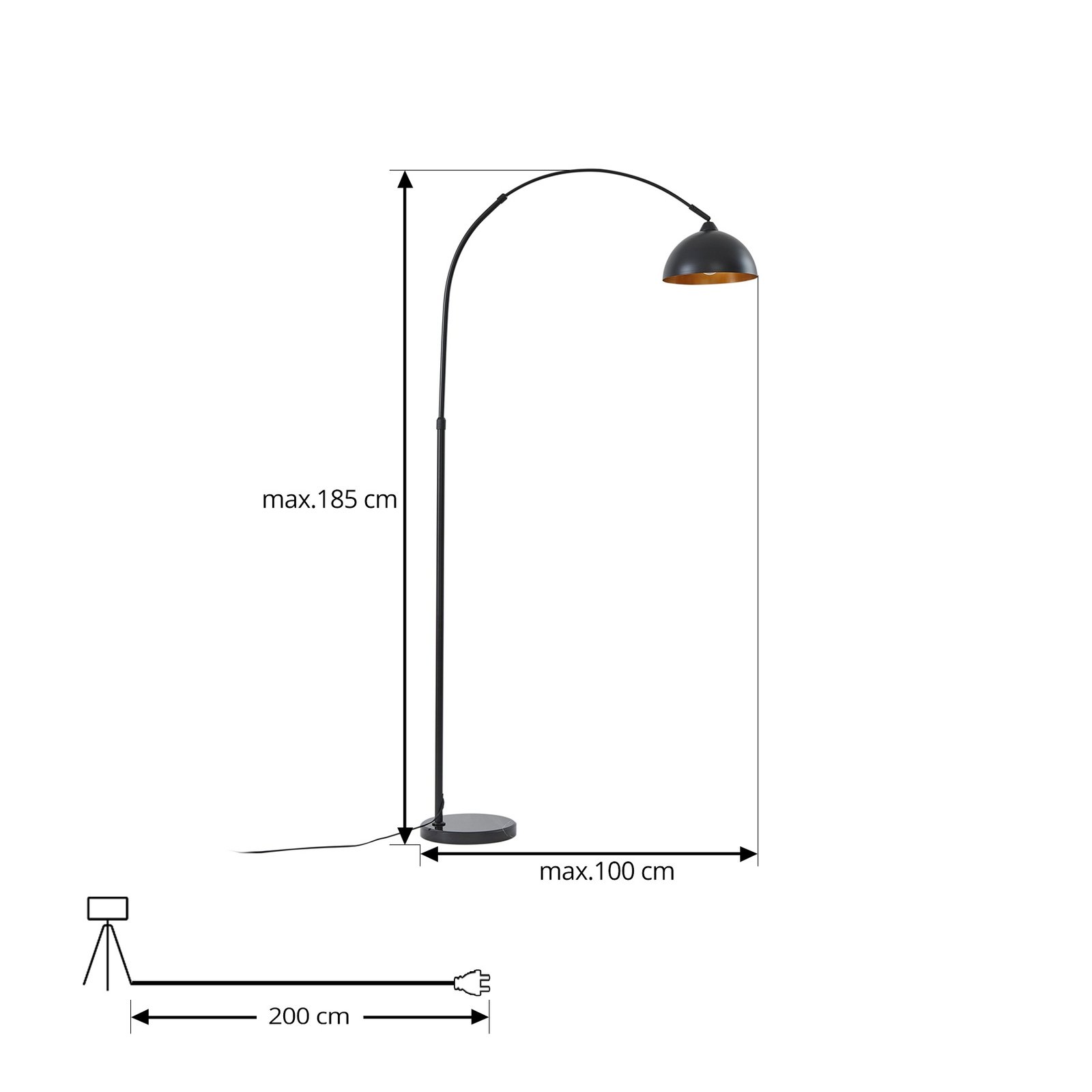 Lindby podna lampa Tonka, crna/zlatna, metal, Ø 25 cm