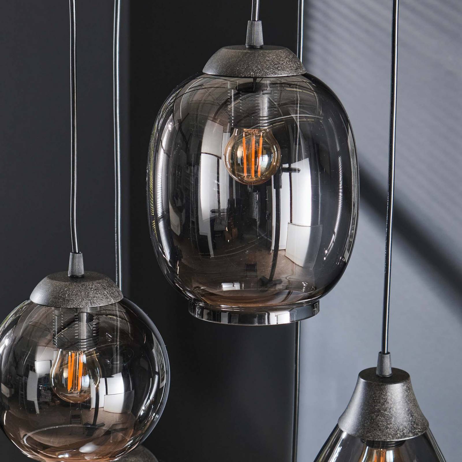 Lampa wisząca Lord-Nigel, 5-punktowa, chrom, szkło, schodkowa